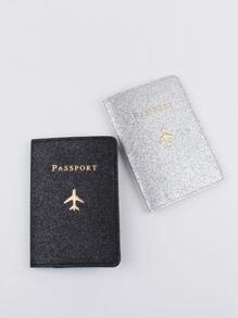2pcs Couple Plane & Letter Graphic Passport Case - Multicolor - View 2
