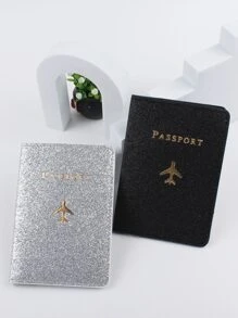 2pcs Couple Plane & Letter Graphic Passport Case - Multicolor - View 5