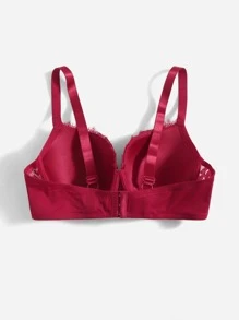 Plus Eyelash Lace Panel Push Up Bra - Red Violet - View 2
