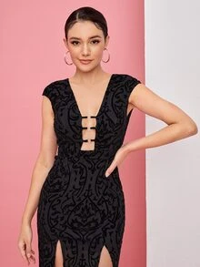 Desiree & Denise Đầm Lộ Lưng Nhẫn Buộc lại Tách cao màu trơn Gợi cảm - màu đen - Xem 4