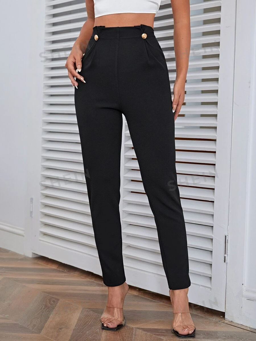 Firerie Pantalones de talle alto con diseño de botón