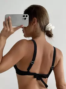 SHEIN Swim Summer Beach Rib Underwire Bikini Top - Black - View 2