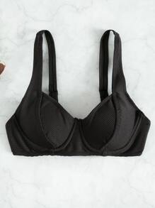 SHEIN Swim Summer Beach Rib Underwire Bikini Top - Black - View 3