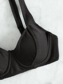 SHEIN Swim Summer Beach Rib Underwire Bikini Top - Black - View 5