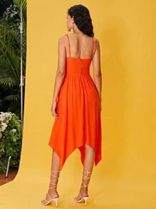 SHEIN VCAY Ruched Bust Asymmetrical Hem Cami Dress - Orange - View 2