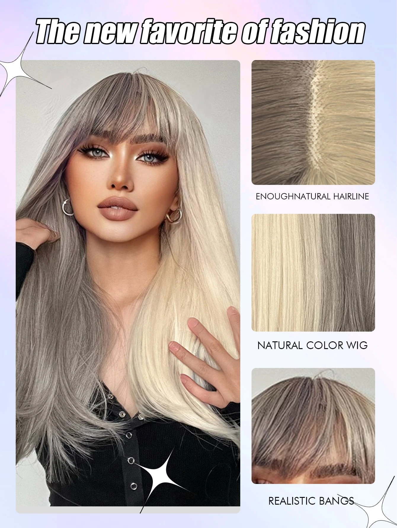 Miniatura 4 de Peluca sintética largo recto con tupe Dos Tonos