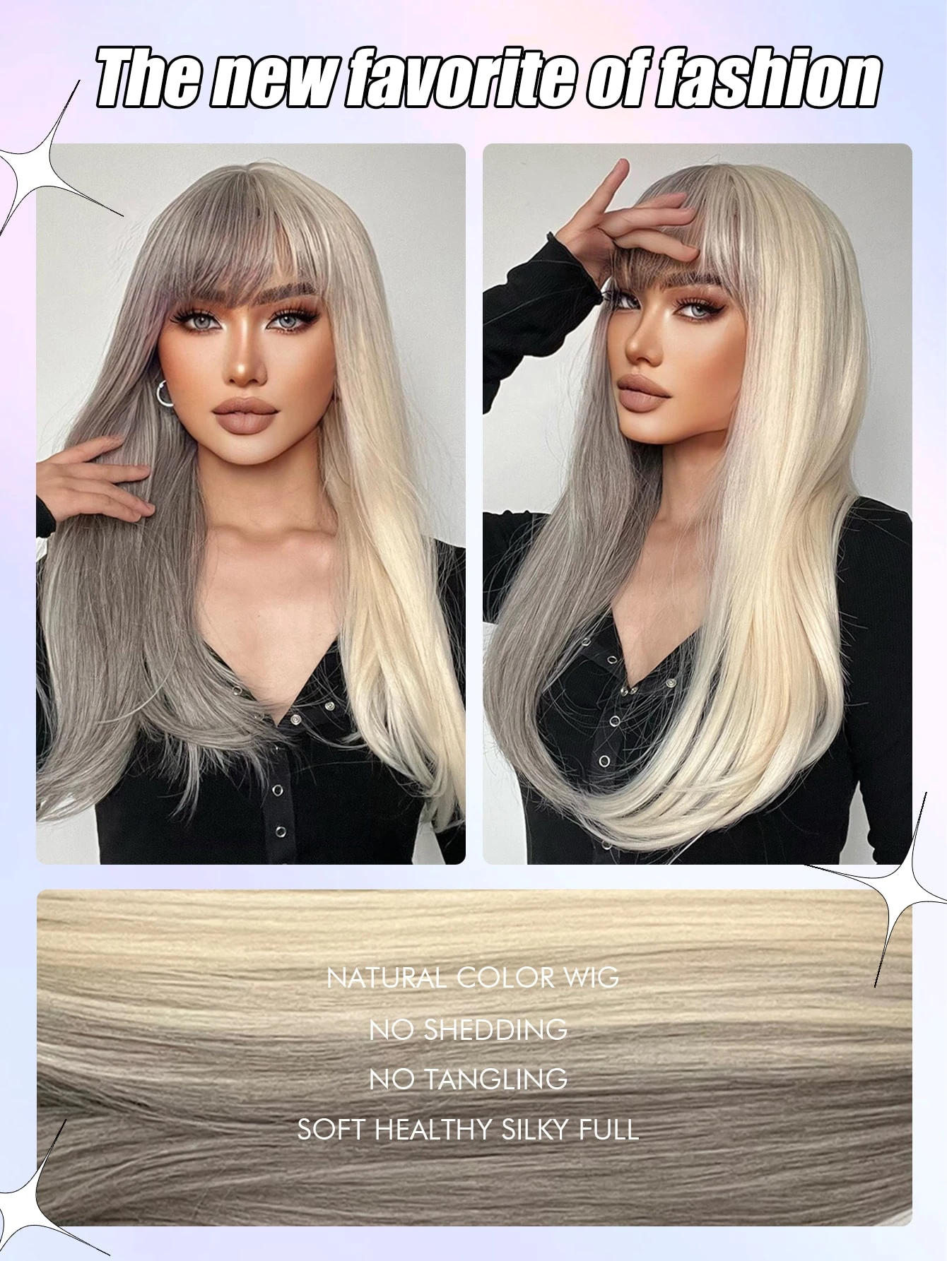 Miniatura 5 de Peluca sintética largo recto con tupe Dos Tonos