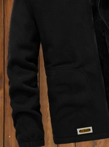 Manfinity Homme Loose Fit Men's Long Sleeve Patched Detail Teddy Lined Fleece Jacket , Fall Winter