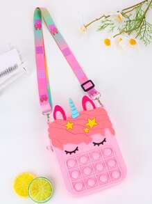 全新兒童用硅膠製彩虹造型迷你斜挎包，獨角獸形狀解壓玩具壓力包適用於女孩 - 粉色 - 查看 4
