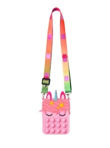 全新兒童用硅膠製彩虹造型迷你斜挎包，獨角獸形狀解壓玩具壓力包適用於女孩 - 粉色 - 查看 3