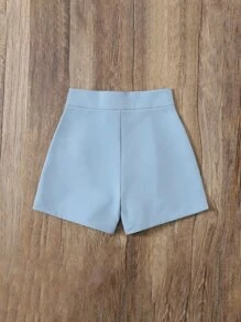 SHEIN Girls Zip Fly Straight Leg Shorts - Baby Blue - View 2