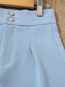 SHEIN Girls Zip Fly Straight Leg Shorts - Baby Blue - View 3