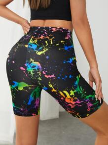 SHEIN EZwear Splash Ink Print Cycling Shorts - Multicolor - View 2