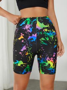 SHEIN EZwear Splash Ink Print Cycling Shorts - Multicolor - View 3