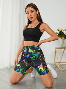 SHEIN EZwear Splash Ink Print Cycling Shorts - Multicolor - View 5
