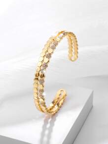 1pc Glamorous Cubic Zirconia Decor Cuff Bangle For Women For Daily Decoration - Gold - View 2