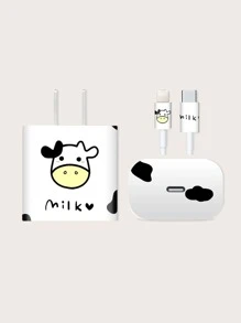 1sheet Cartoon Graphic Charging Head & Data Cable Sticker - Black and White - View 1