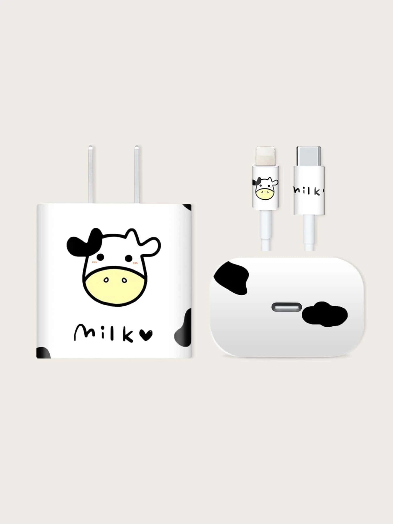 1sheet Cartoon Graphic Charging Head & Data Cable Sticker - Black and White - View 1