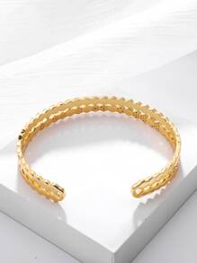 1pc Glamorous Cubic Zirconia Decor Cuff Bangle For Women For Daily Decoration - Gold - View 3