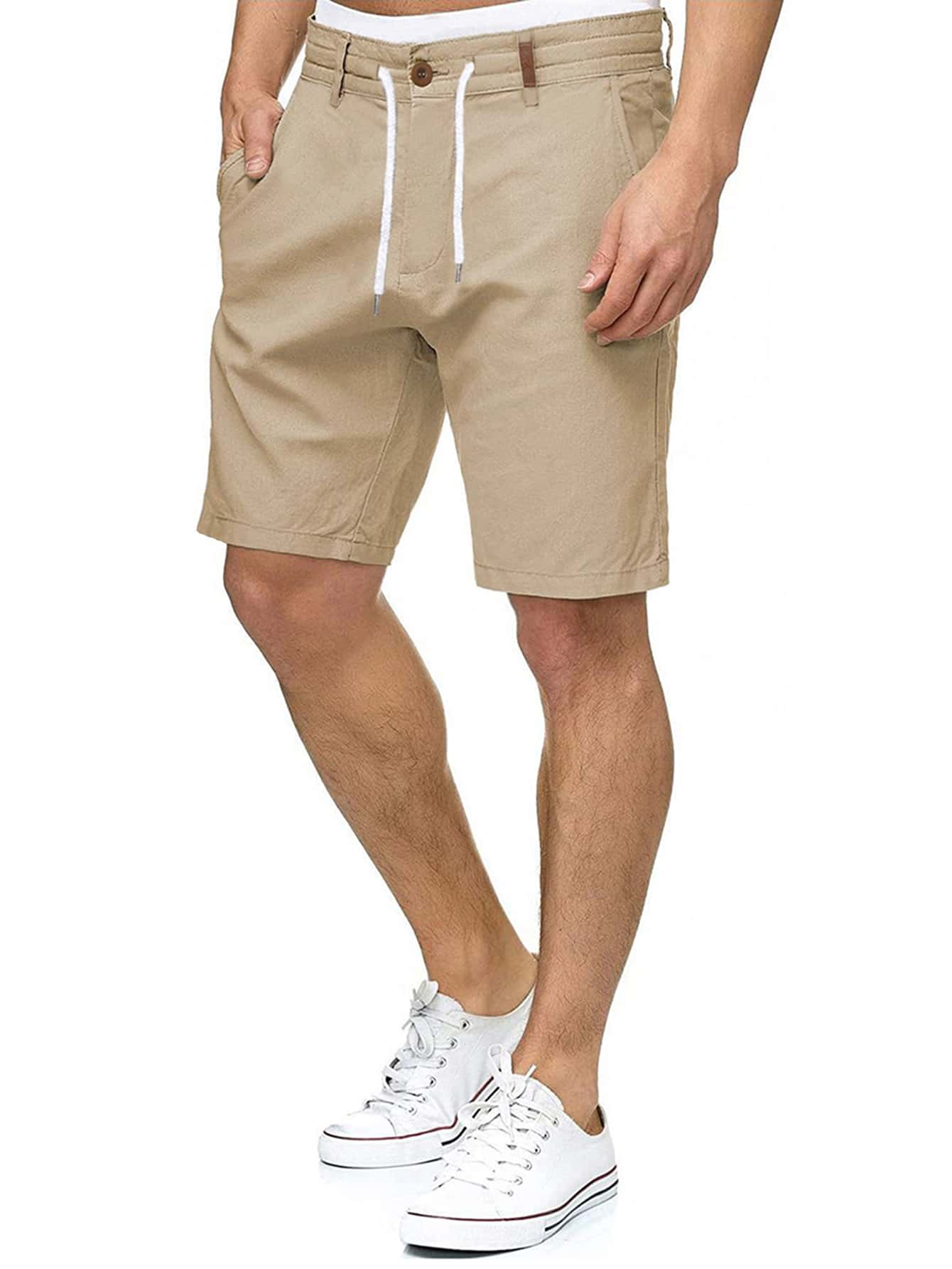 Manfinity Homme Men Drawstring Waist Patched Detail Shorts - Khaki - View 1