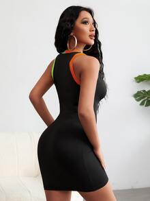 SHEIN SXY Vestido tank ribete en contraste de cuello V profundo - Negro - Ver 2