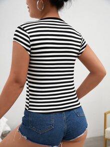 SHEIN Essnce Striped Print Round Neck Tee