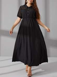 Mulvari Plus Contrast Lace Button Front Dress - Black - View 5