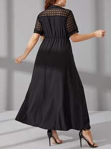 Mulvari Plus Contrast Lace Button Front Dress - Black - View 2