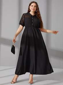 Mulvari Plus Contrast Lace Button Front Dress - Black - View 4