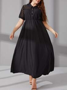 Mulvari Plus Contrast Lace Button Front Dress - Black - View 1