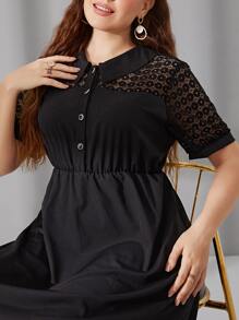 Mulvari Plus Contrast Lace Button Front Dress - Black - View 6