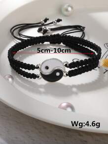 2pcs Yin & Yang Decor Braided Bracelet - Black and White - View 4
