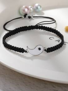2pcs Yin & Yang Decor Braided Bracelet - Black and White - View 5