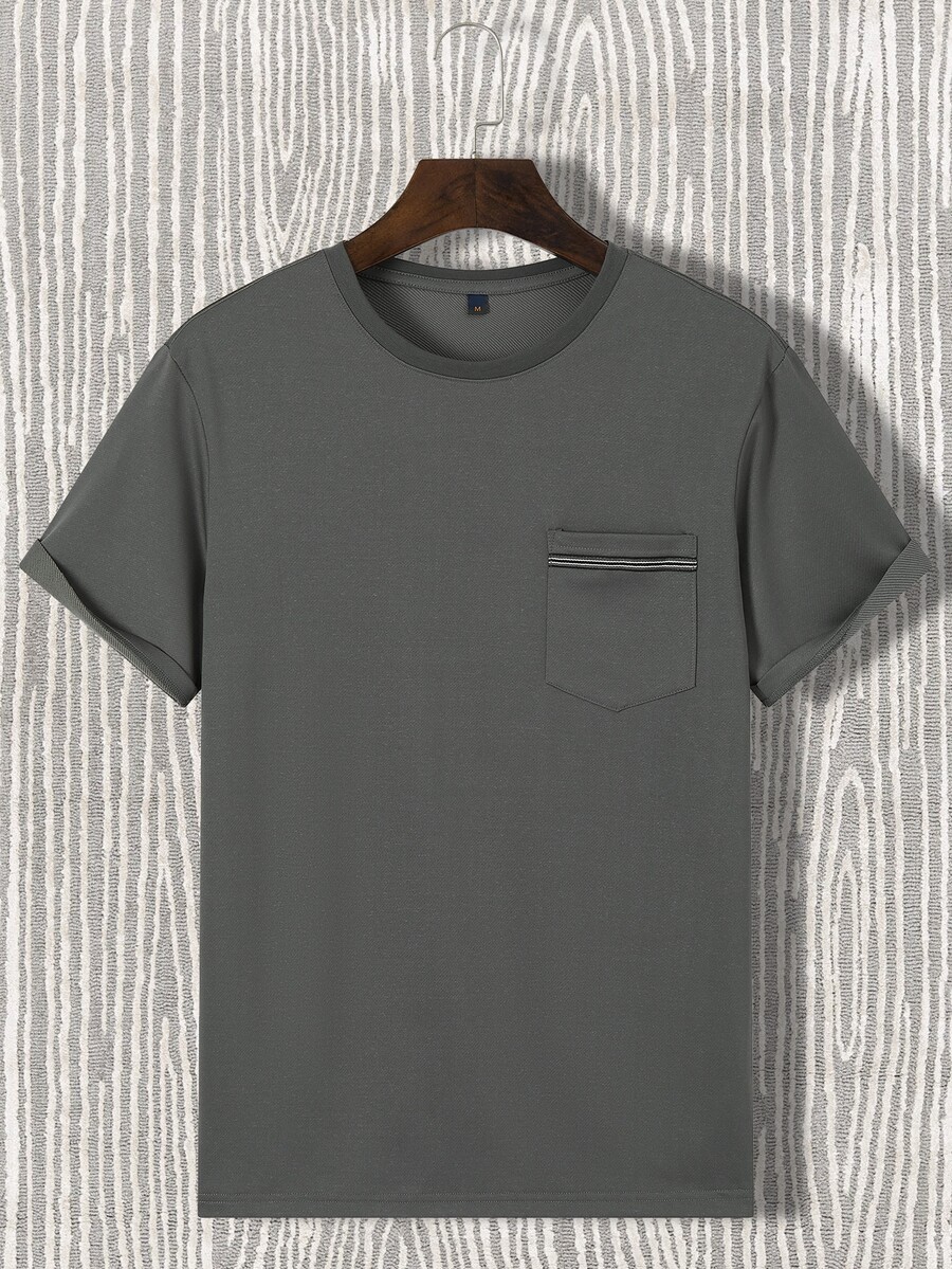 Manfinity Men Contrast Tape Patched Pocket Tee - Dark Grey - View 1