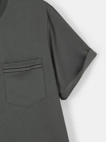 Manfinity Men Contrast Tape Patched Pocket Tee - Dark Grey - View 4