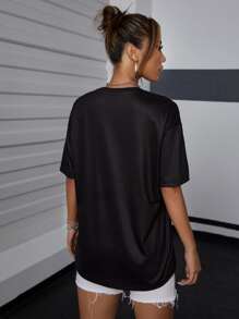 SHEIN Unity Reflective Skeleton Hand Print Drop Shoulder Tee - Black - View 2