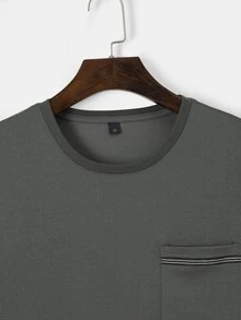 Manfinity Men Contrast Tape Patched Pocket Tee - Dark Grey - View 5