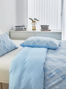 Jacquard Flower Duvet Cover Set Without Filler - Blue - View 4