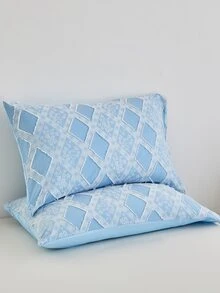 Jacquard Flower Duvet Cover Set Without Filler - Blue - View 6