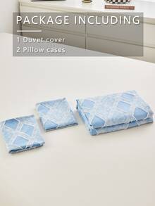Jacquard Flower Duvet Cover Set Without Filler - Blue - View 7
