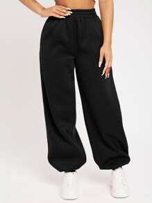 SHEIN PETITE Quần thể thao nữ Túi màu trơn - màu đen - Xem 1