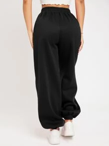SHEIN PETITE Quần thể thao nữ Túi màu trơn - màu đen - Xem 2