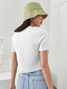 DAZY Solid Rib-knit Crop Tee - White - View 2