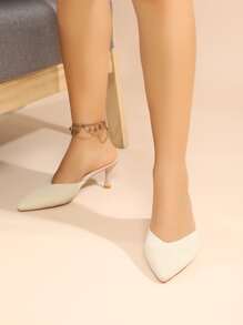 Sculptural Heeled Mule Pumps - Beige - View 3