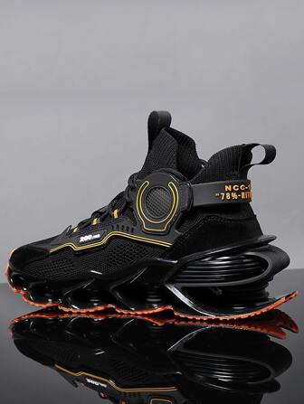 Men Letter Graphic Lace-Up Front Black Running Shoes School Shoes