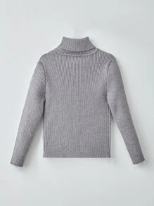 SHEIN Toddler Boys Turtleneck Ribbed Knit Jumper - Grey - View 2
