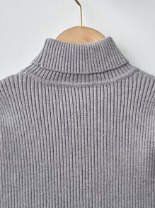 SHEIN Toddler Boys Turtleneck Ribbed Knit Jumper - Grey - View 7