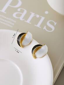 Color Block Stud Earrings - Black and White - View 3