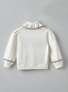 Baby Chevron Pattern Bow Front High Neck Sweater - White - View 2