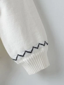 Baby Chevron Pattern Bow Front High Neck Sweater - White - View 4
